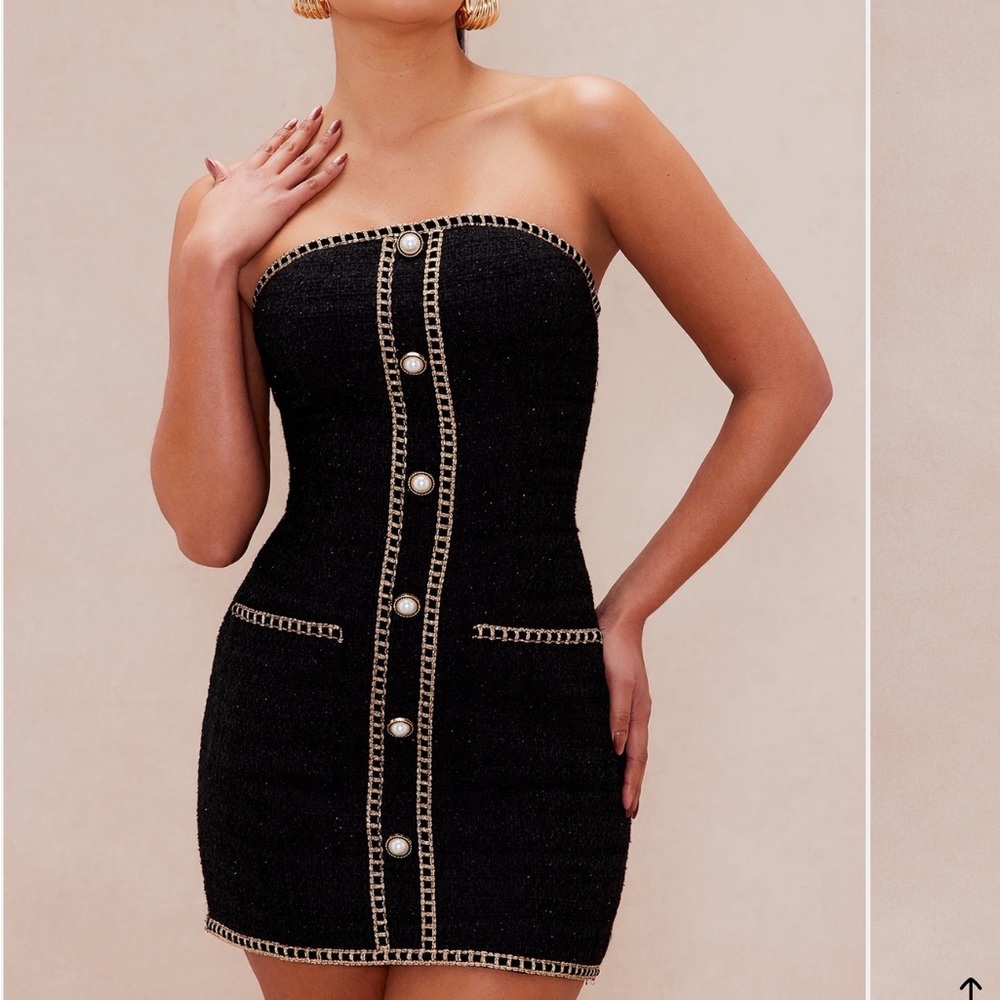 Elegant Black Strapless Dress Gabriella Tweed Mini Dress - Black Fashion Nova